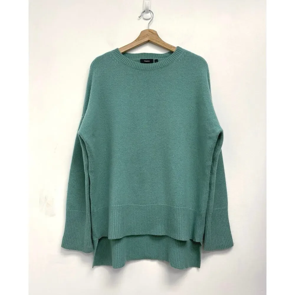 Theory Karenia 100% Cashmere Oversized Step Hem Soft Cozy Crew Neck Sweater Med
